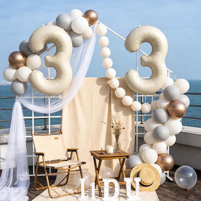 40 In Cream white Number Balloons Helium Foil Mylar Balloon Digital 38 | - Image 5