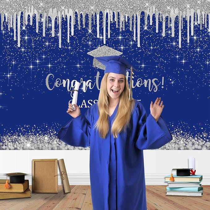 Mocsicka 10x7ft Blue and Sliver Graduation Backdrop Class of 2026 Photography - Image 7