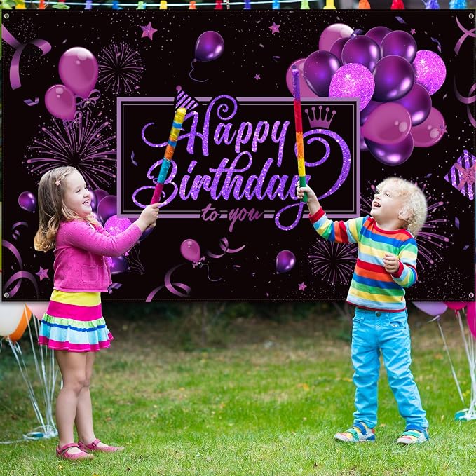 Blulu Happy Birthday Backdrop Banner Sign Poster Large Fabric Glitter Balloon - Image 6