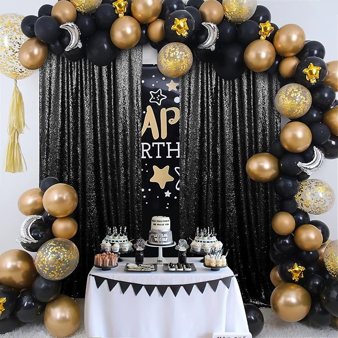 Black Sequin Backdrop Curtains 6 Pieces 2FTx8FT Shimmer Birthday Wedding - Image 6