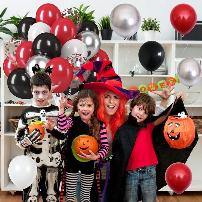 Black Red Balloons, 12 Inch Black Red White and Silver Latex Balloons - Image 7