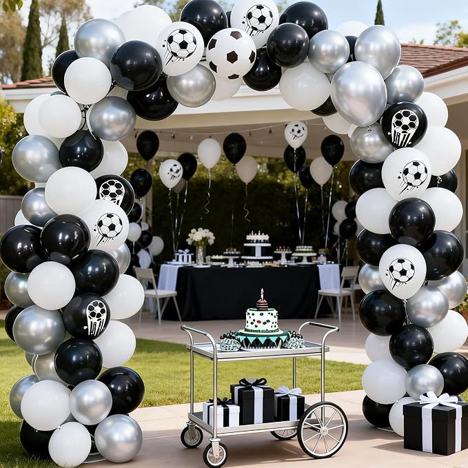 FunHot Soccer Balloons, 12 Inch Black White Silver Football Printed Helium - Image 7