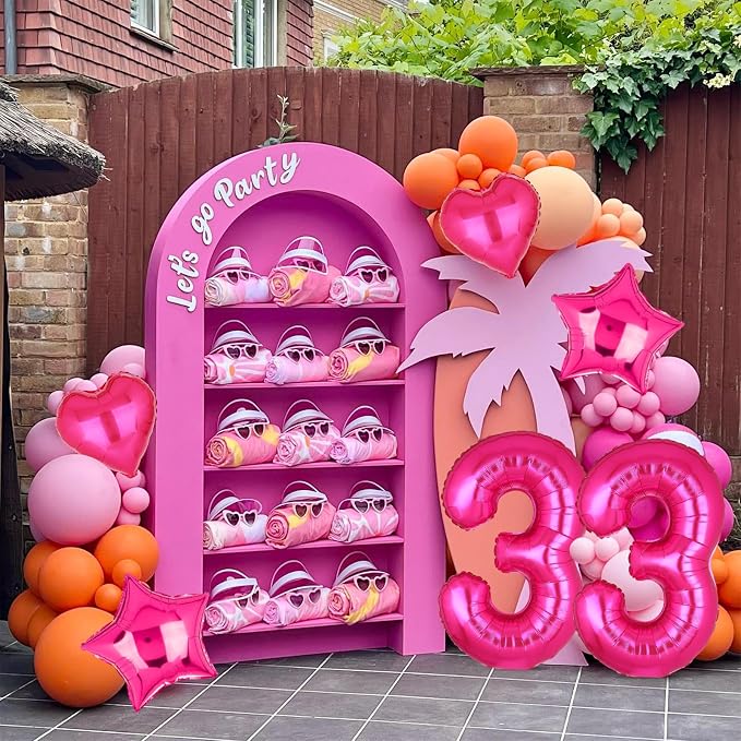 40 Inch Number Balloons Hot Pink 3 Cowgirl Pink 3rd Birthday Decor 9 Pcs | - Image 6