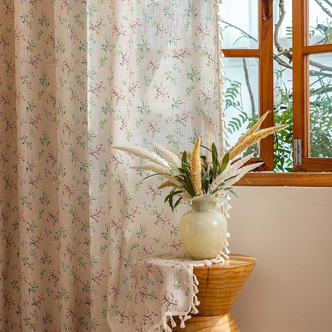 ENJOYBRIDAL Floral Boho Curtains 2 Panels Short 63 Inch Curtains Patterned Semi - Image 9