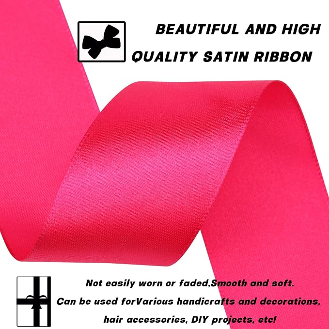 1-1/2 Inch 30 Yards Hot Pink Solid Satin Ribbon - Image 3