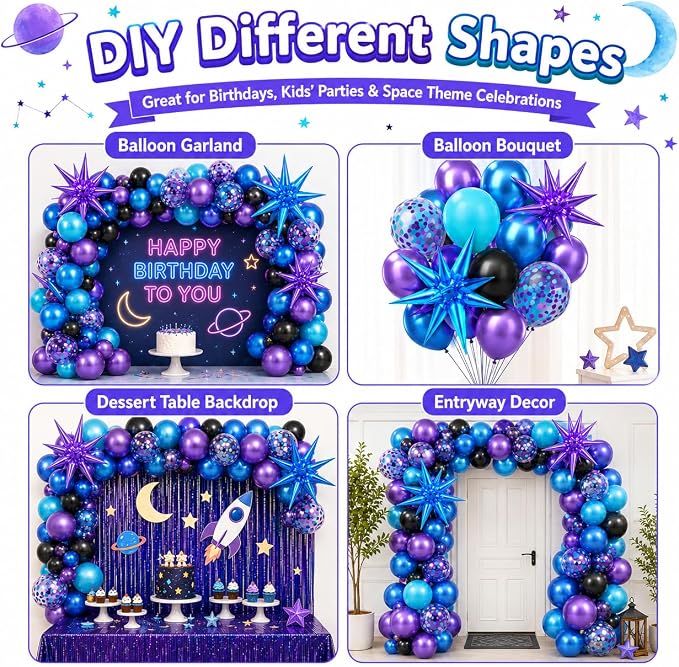 Galaxy Outer Space Balloons, 12 Inch Metallic Blue Purple Balloons - Image 9