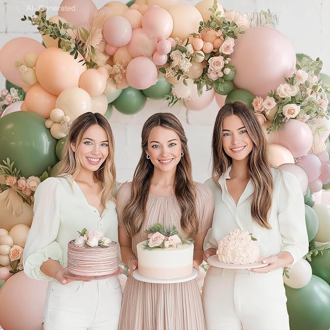 Pink Green White Sand Balloons Arch Kit, Party Decor | Sage Green, Pastel Pink - Image 8