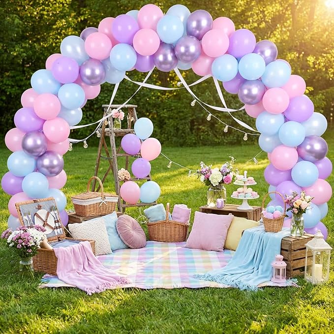 RUBFAC Pink Purple Blue Balloons, Iridescent Party Balloons, 12 Inch Pastel - Image 7