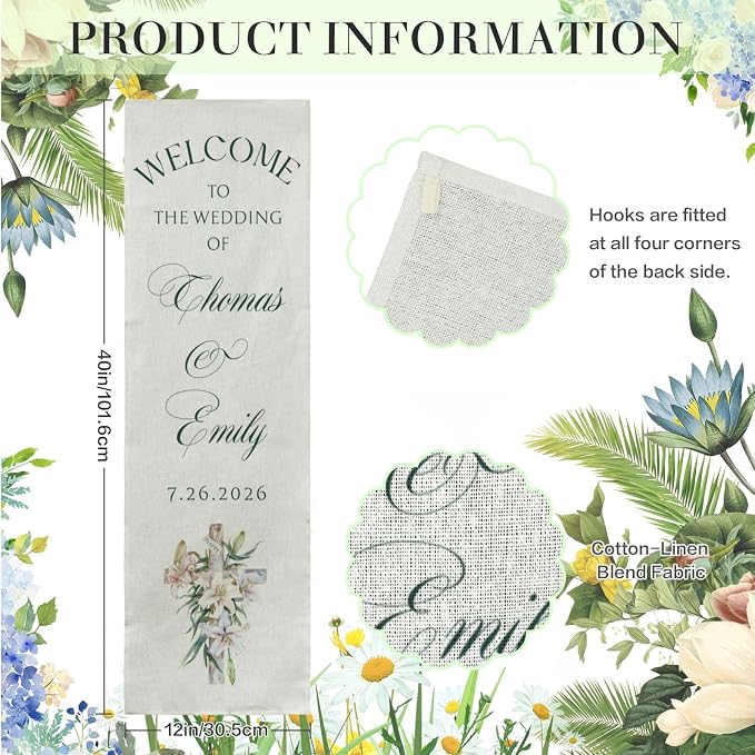 Mapileng Wedding Linen Wall Tapestry Welcome Banner, Personalized Couple Names - Image 7