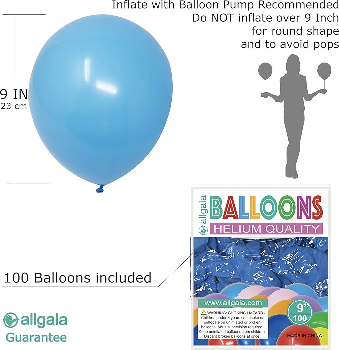 Allgala 100 Count 9 Inch Helium Grade Premium Latex Balloons - Image 2