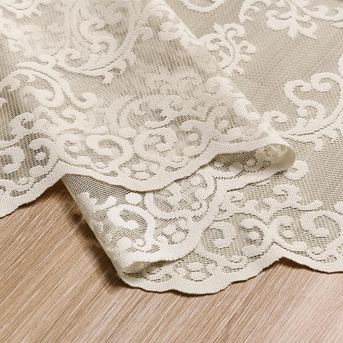 FOLKSIDE Khaki Lace Curtains 96 Inches Long 2 Panels Vintage Floral Sheer - Image 7