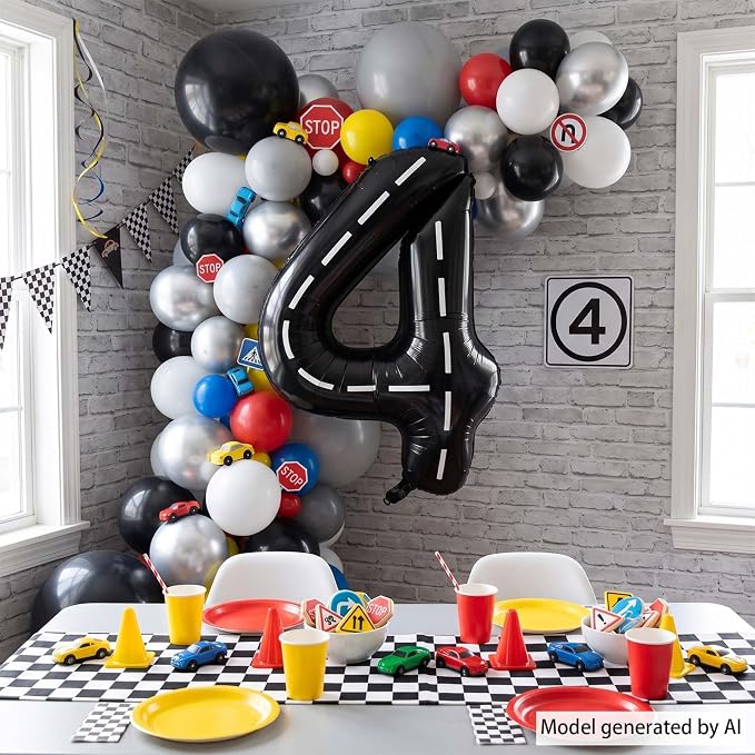 Black and White Stripes Number 4 Balloon 40 Inch, Foil road sign Numeral | - Image 7
