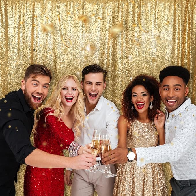 PartyDelight Gold Sequin Backdrop 6x8ft Sparkly Photo Curtain | 4 Inch Rod - Image 9