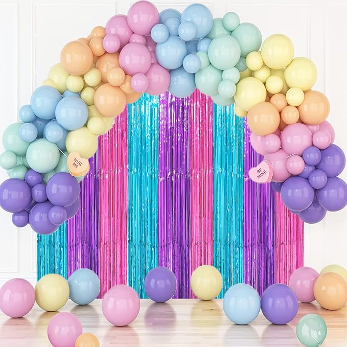 Voircoloria Blue Purple Pink Fringe Backdrop Curtains, 2 Pack | Tinsel Streamers - Image 7