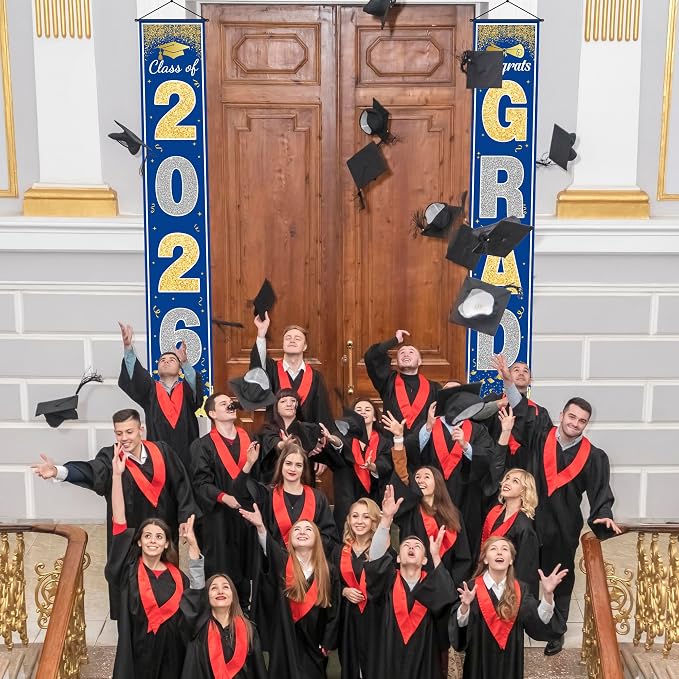 OHOME Graduation Decorations 2026 2027- Blue Gold Congrats Grad Porch Banner - Image 6