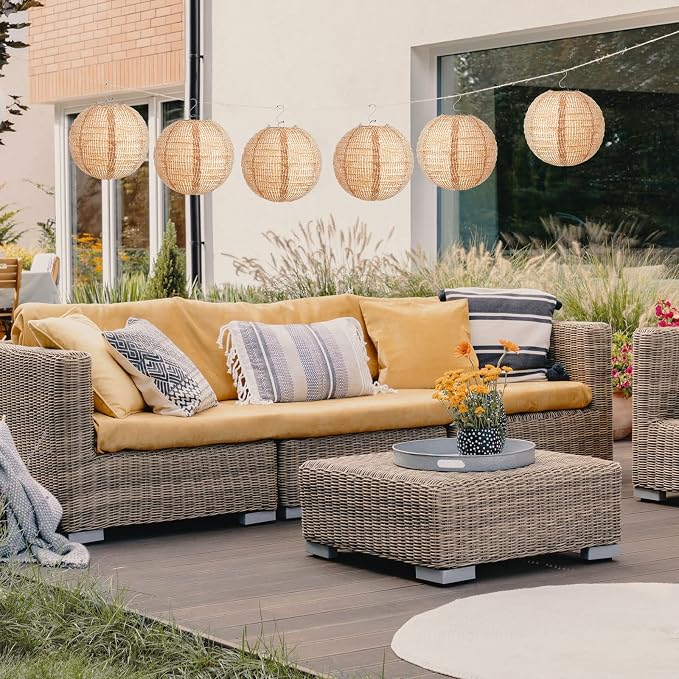 6 Pcs Print Burlap Paper Lanterns Round Chinese Paper Lanterns Farmhouse Boho - Image 6