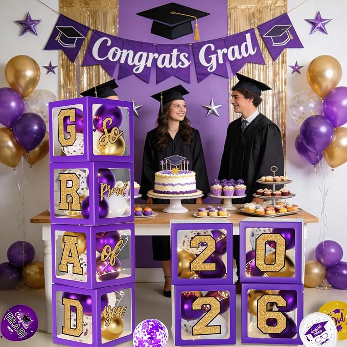 Purple and Gold Graduation Decorations 2026, Graduation Decorations Set of 4 - Image 7
