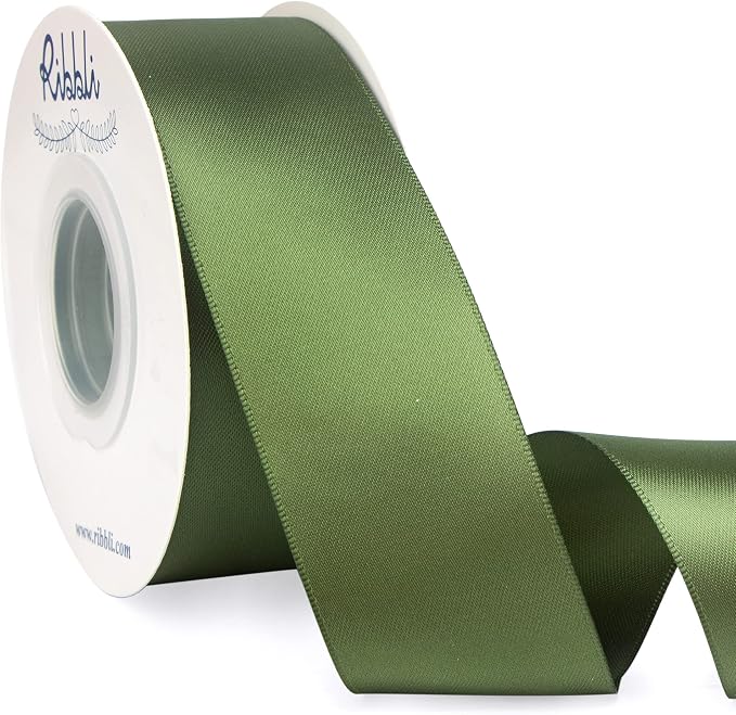 Ribbli Moss Green Satin Ribbon, Double Faced Satin 1-1/2 inch x Continuous 25 by Ribbli