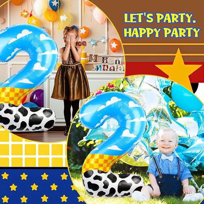40 Inch Number 2 Balloon Blue Clouds Cartoon Story Balloons Toy Inspired Story - Image 7