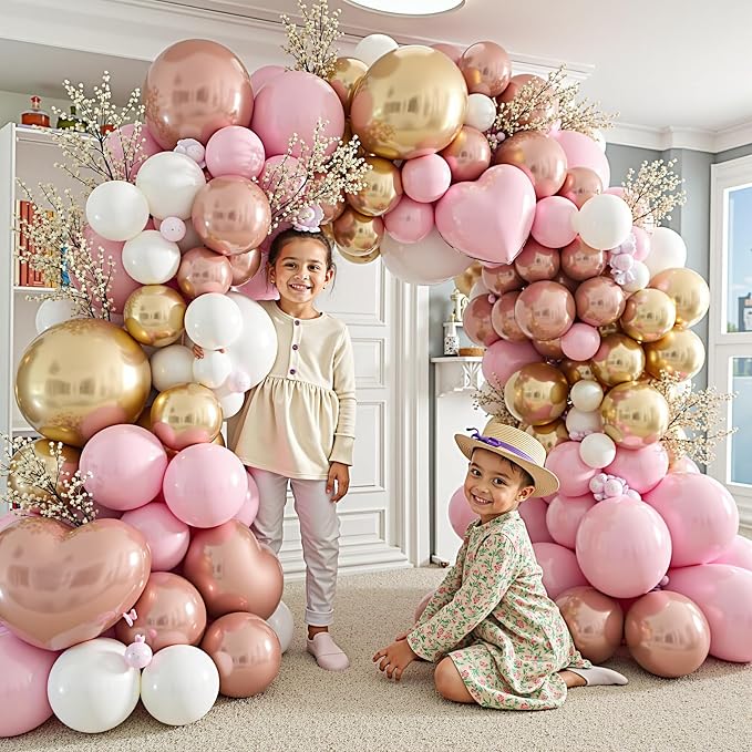412Pcs Rose Gold Balloon Garland Arch Kit, 18 12 10 5 Inch Nude Pastel Pink - Image 7