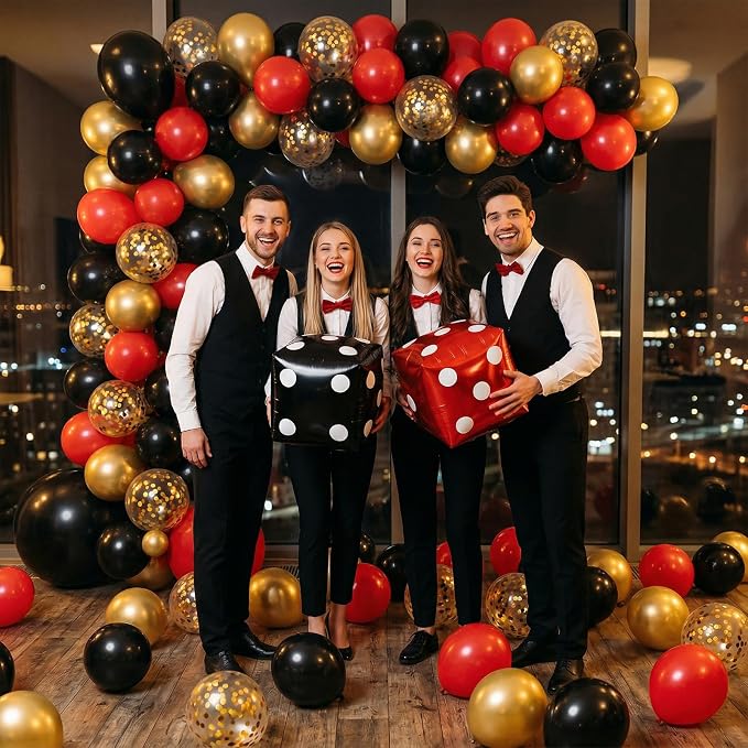 Red Black Gold Balloon, 22 Inch Dice Foil Balloons, Metallic Gold Confetti - Image 8