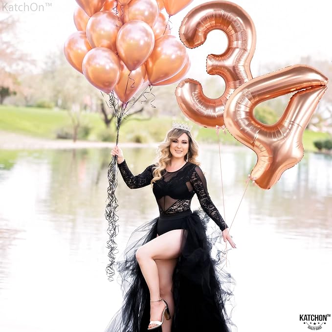 Katchon Rose Gold Number 34 Balloons 40 Inch, 34 Birthday Decorations | 34 - Image 9