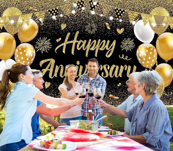 Black Gold Happy Wedding Anniversary Banner - Image 7
