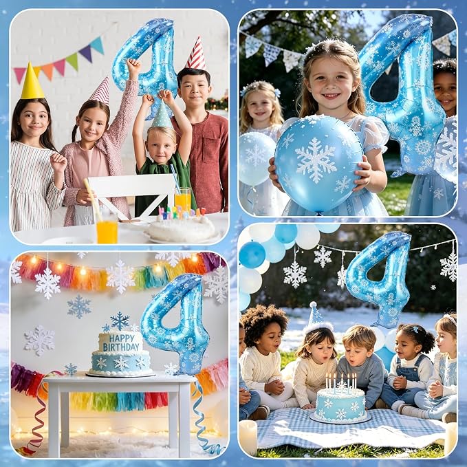 40 Inch Snowflake Number 4 Balloons, Themed Birthday Decorations - Image 7
