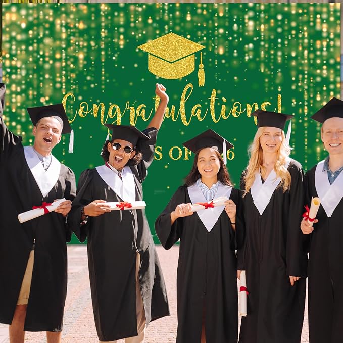 Mocsicka Class of 2026 Backdrop Green Gold Glitter Bokeh Graduation Party - Image 8