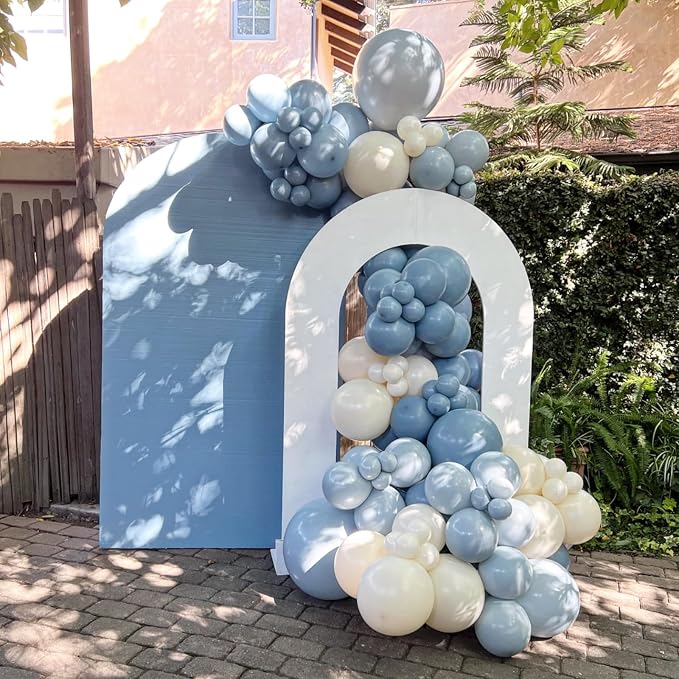 Dusty Blue White Balloons, Double Stuffed Pearl Light Baby Metallic Slate Blue - Image 8