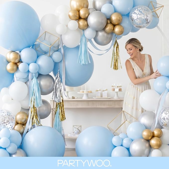 PartyWoo Baby Blue Balloons 155pcs Light Pastel Sky Aqua Blue Color | 18 12 10 - Image 9
