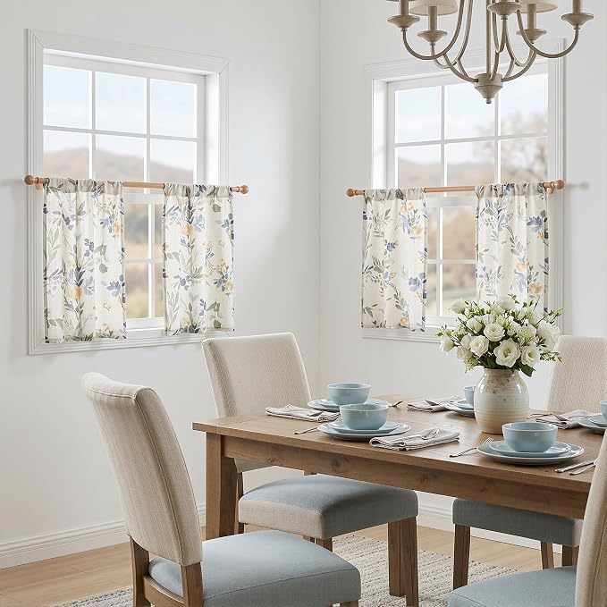 MYSKY HOME Floral Kitchen Curtains 36 Inch Length Linen Tier Curtains Farmhouse - Image 8