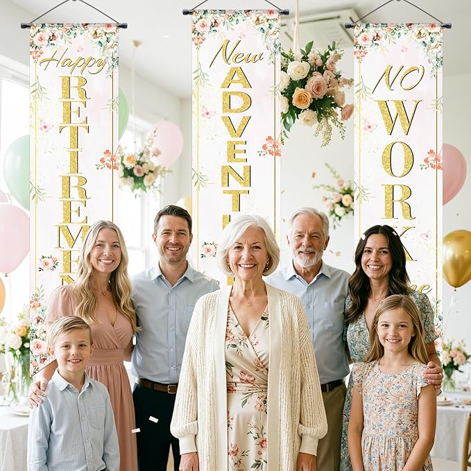 3Pcs Retirement Porch Sign Door Hanging Banner Floral Happy Retirement Banner - Image 7