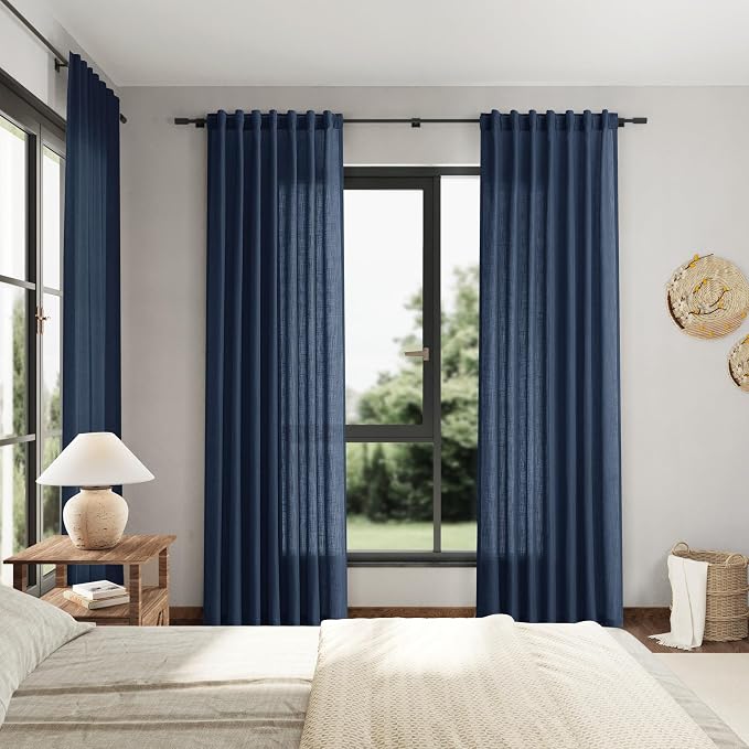 Denim Blue Linen Curtains 108 Inches Long - Image 7