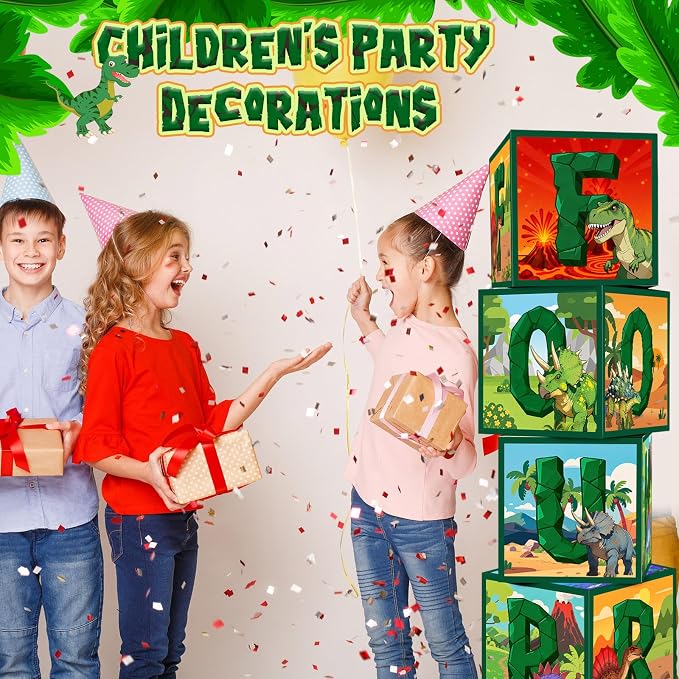 4 Pcs 4th Dinosaur Birthday Decorations Four Birthday Balloon Boxes Dino Party - Image 6