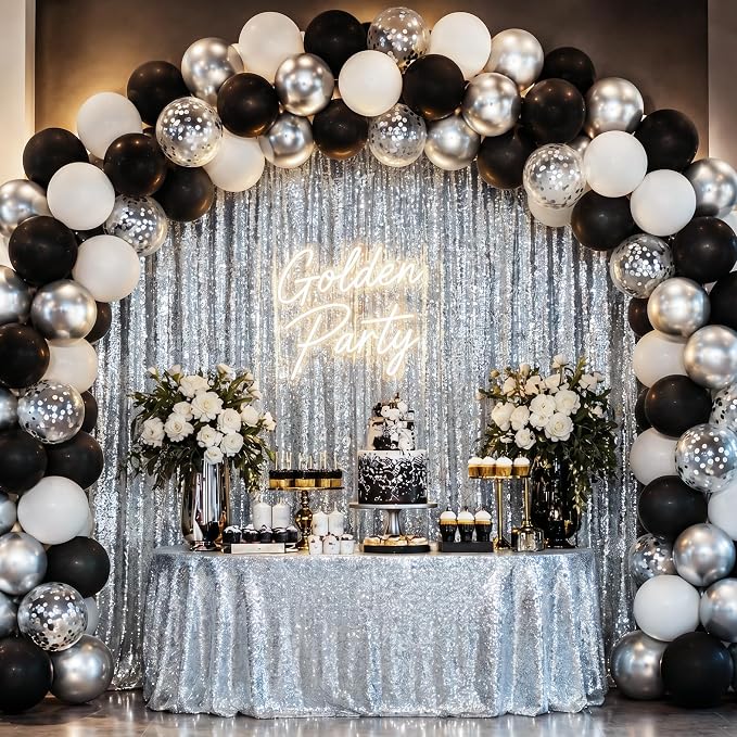 White Black Silver Balloons, Baby Shower, Anniversary, Graduation, Wedding - Image 8