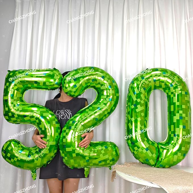 40 inch giant Green pixel miner game number 6 balloon | Large mining theme foil - Image 6