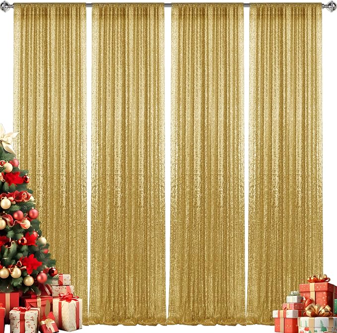 2×8FT-4PCS Gold Sequin Backdrop Curtains Panels, Photography Backdrop Glitter - Image 9