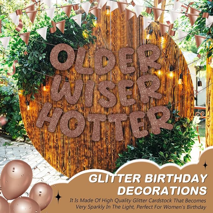 Fulmoon Set of 3 Pre Strung Older Wiser Hotter Glitter Banner Funny Birthday - Image 7