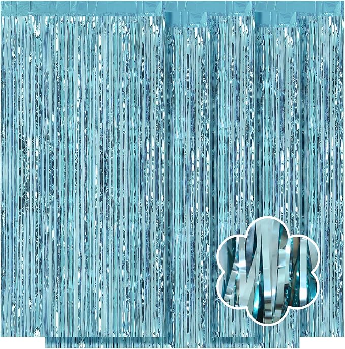 5 Pack Blue Foil Curtain Backdrop 3.2ft x 9.8ft Metallic Tinsel Foil Fringe - Image 8