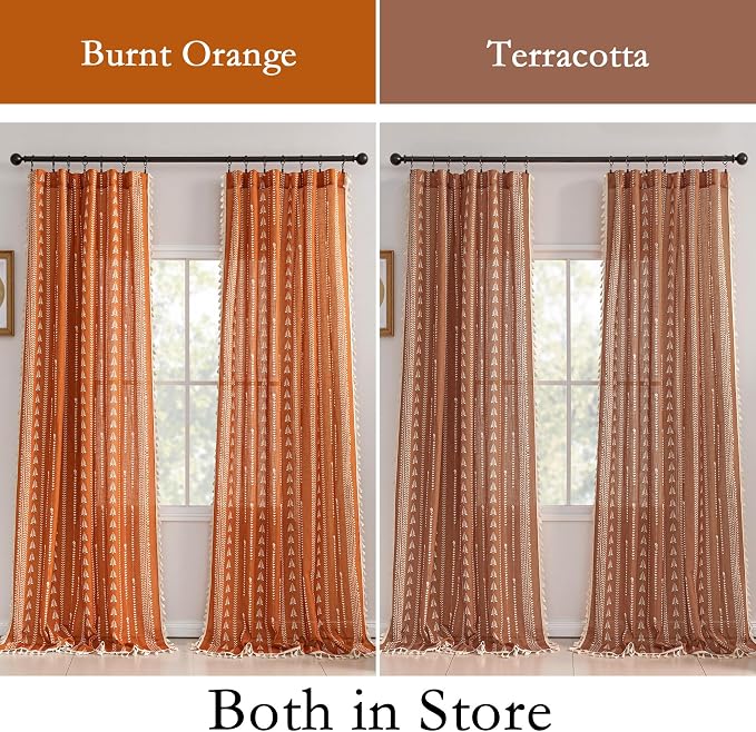 Boho Burnt Orange Curtains 63 Inch Long - Image 9