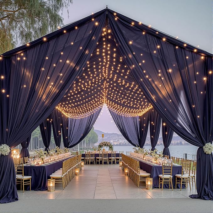 6 Panels Navy Blue Ceiling Drapes - Image 7