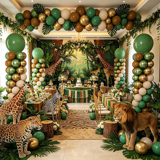 Sage Green Brown Safari Balloons Column Stand Set of 2 | 102Pcs Coffee Beige - Image 7