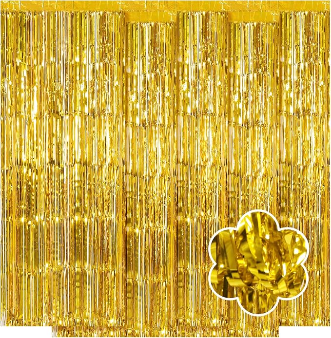 5 Pack Gold Foil Curtain Backdrop 3.2ft x 9.8ft Metallic Tinsel Foil Fringe - Image 8