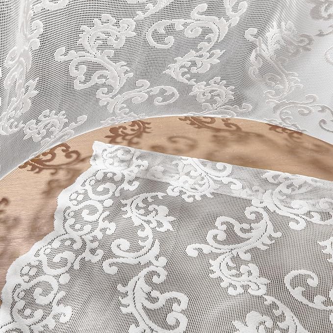 Grey Lace Curtains 72 Inches Long 2 Panels Victorian Paisley Sheer Lace Curtains - Image 7