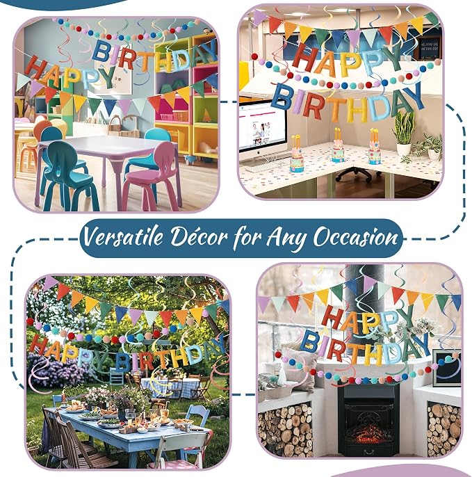 Kriyokiaa Retro Boho Rainbow Happy Birthday Banner Set - Image 7