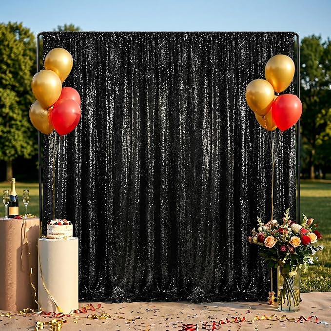 Black Backdrop Curtains for Parties 2 Panels 2ftx8ft Sequin Birthday Backdrop - Image 8