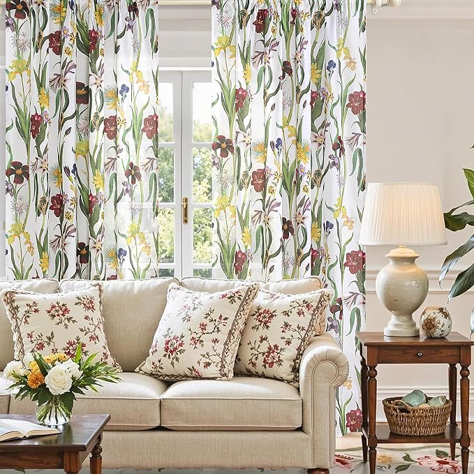 Schweek White Floral Curtains 84 Inch Long 2 Panels - Image 8