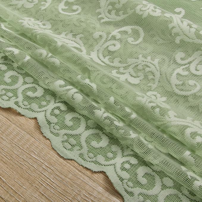 Sage Green Lace Curtains 72 Inches Long 2 Panels Country Vintage Sheer Lace - Image 7