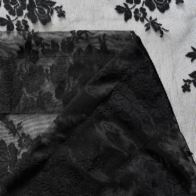 Kotile Black Lace Curtains for Bedroom Rustic Floral 42 x 72 Inch, 2 Panels | - Image 7